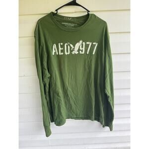American Eagle AE Men Super Soft Vintage Olive Long Sleeve Graphic T-Shirt XL